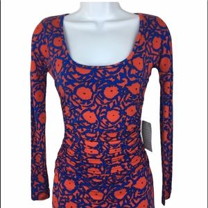 NWT Tracy Reece floral fitted ruched dress scoop